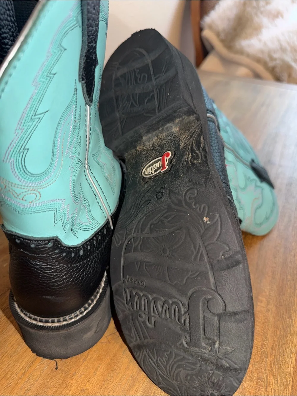 Justin Boots Black and Turquoise Western Boot